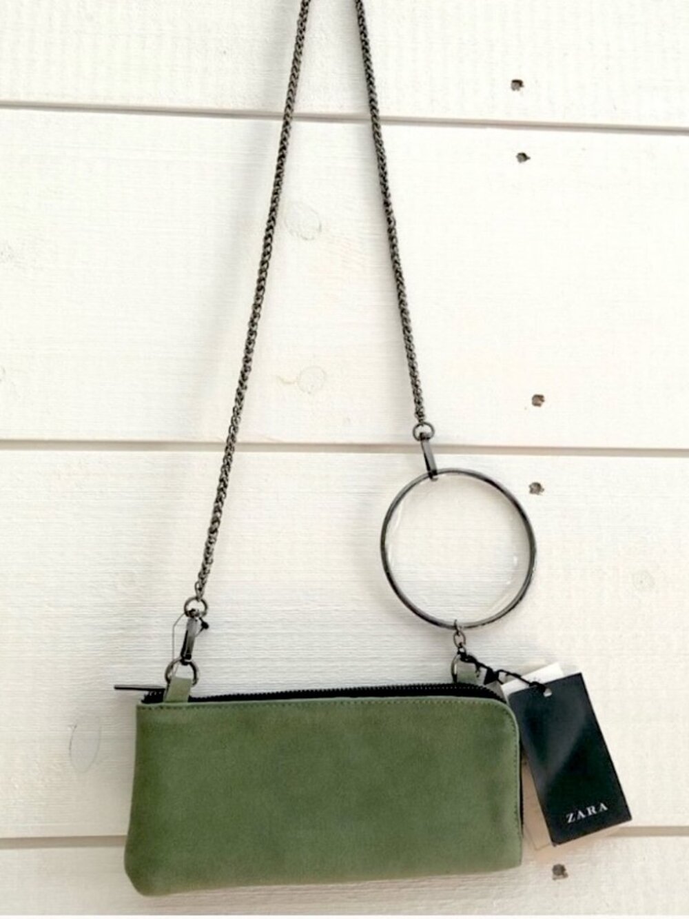 Zara Suede Leather Wallet Wristlet Zip Chain Bag